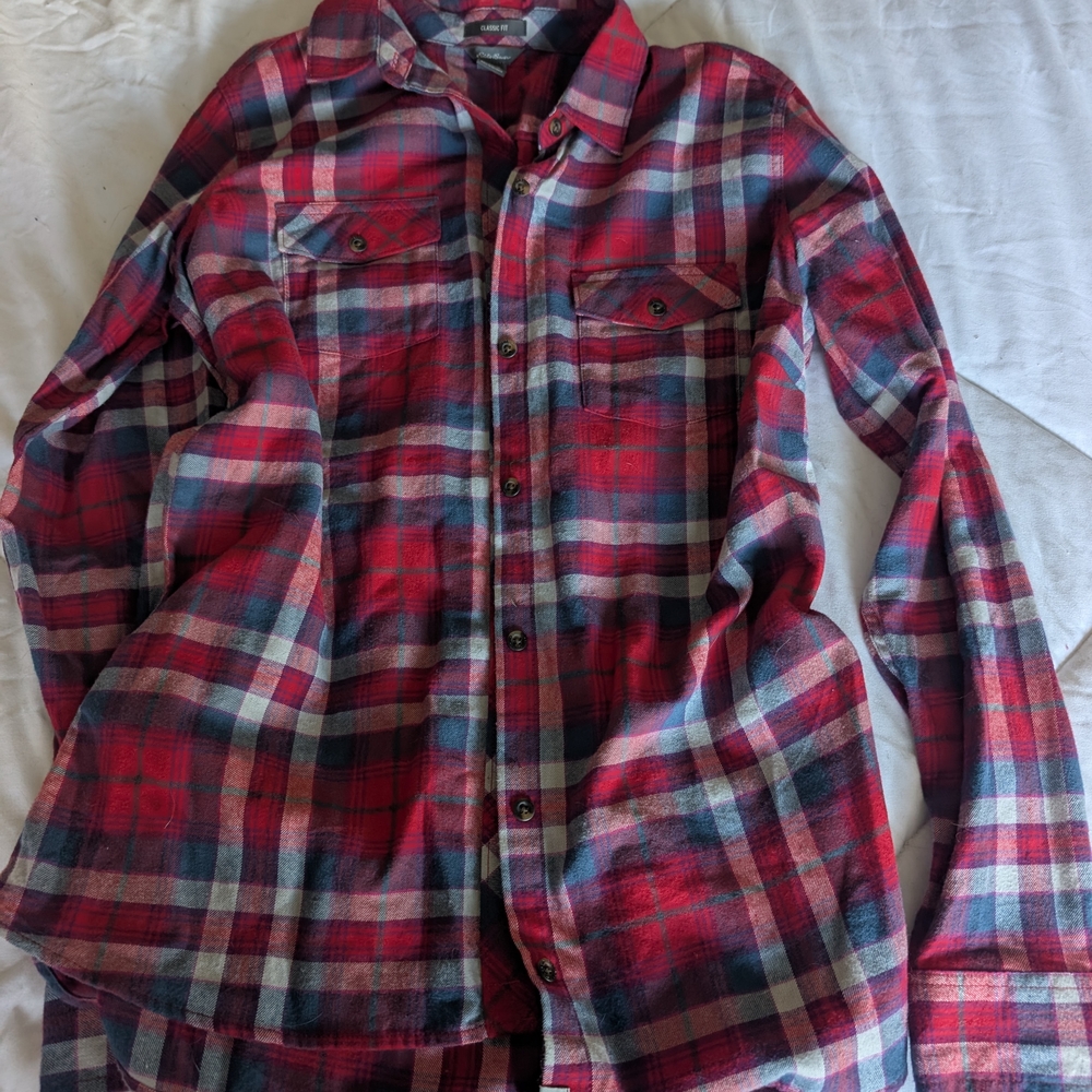 Eddie Bauer Red and Blue Plaid Button Down Shirt